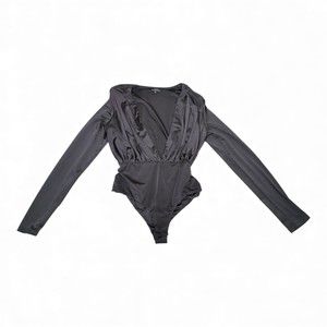 CQ by CQ Black Plunge Long-Sleeve Bodysuit S